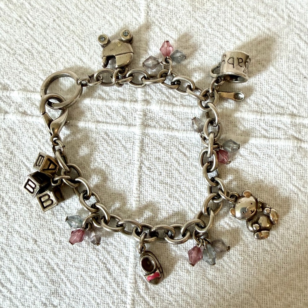 Vintage Silver Tone Charm Bracelet with BABY charms